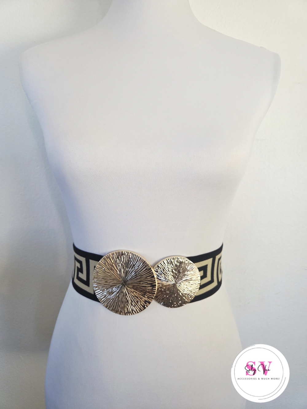 Stretchy Waist Belt With Gold Buckle